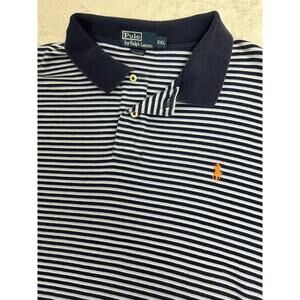 Polo Ralph Lauren VTG Blue Striped Soft Cotton Short Sleeve Polo Orange Pony XXL